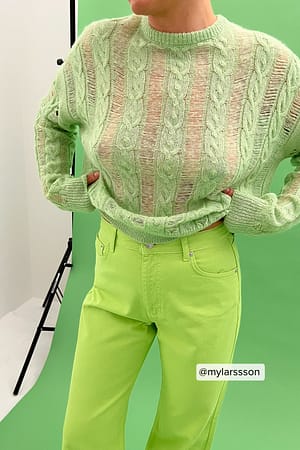 Light Green Distressed stickad tröja