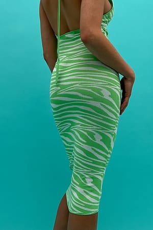 Lime Fine Knitted Back Details Midi Dress