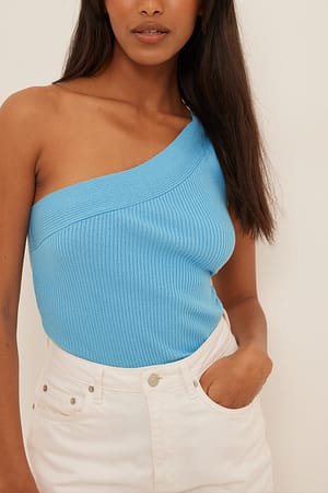 Blue Knitted One Shoulder Top