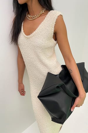 Offwhite Fluffy Knitted Sleeveless Maxi Dress