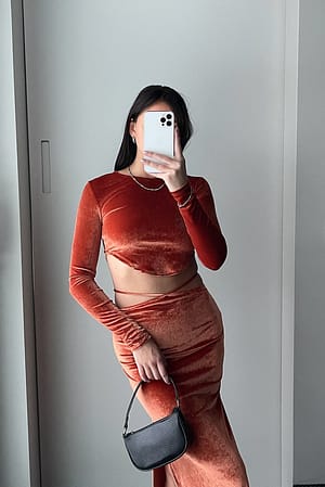 Orange Velvet Strap Detail Skirt