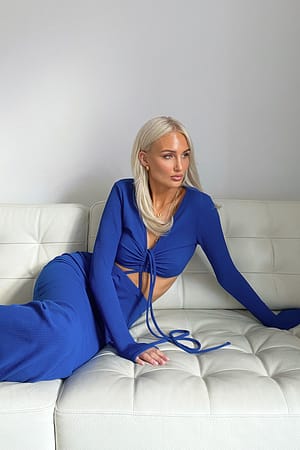 Blue Long Sleeve Cut Out Maxi Dress