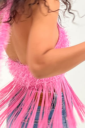 Pink Cross Front Feather Top