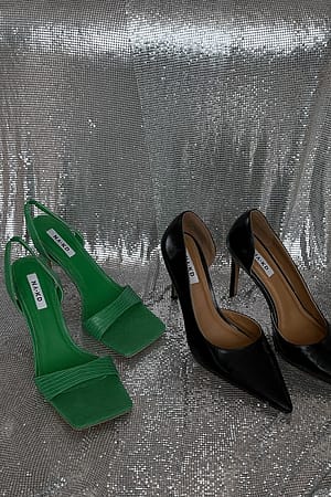 Green Squared Toe Slingback Heels