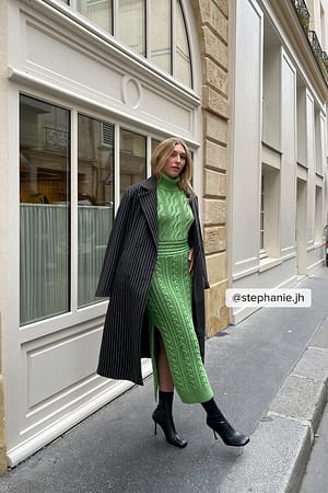 Green Cable Knitted Long High Neck Dress