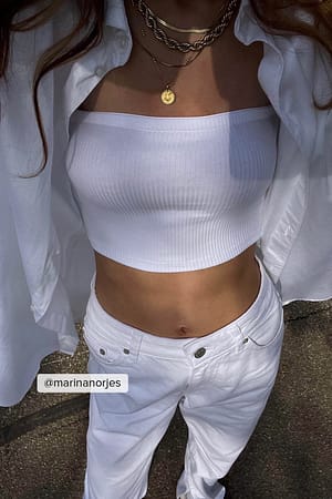 White Ribbed Cropped Tube Top