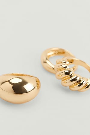 Gold Pakke med 3 sæt ringe i flettet design i genanvendt materiale