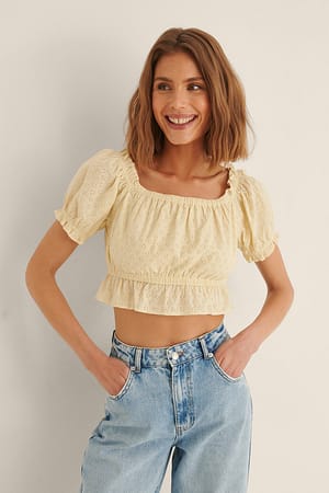 Light Yellow Anglaise Cropped Top