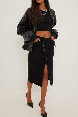 Black Asymmetric Denim Skirt