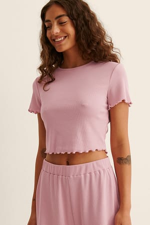 Dusty Pink Recycled Babylock Crop Short Sleeve Rib Top