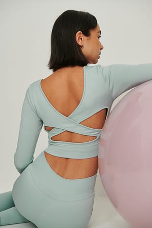 Blue Recycled Back Detail Ribbed Top