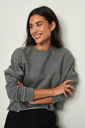 Dark Grey Melange Organic Basic Cropped Sweater