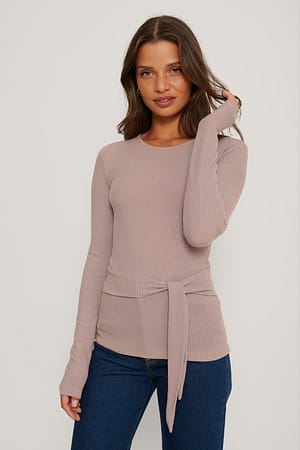 Dusty Pink Belted Long Sleeve Top