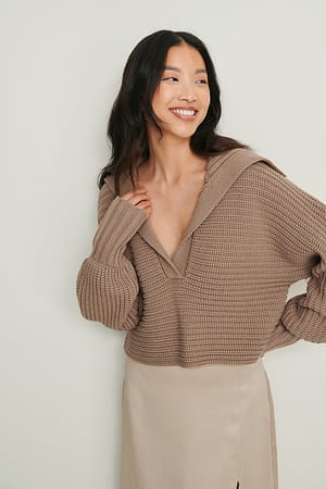 Nougat Big Collar Chunky Knitted Sweater