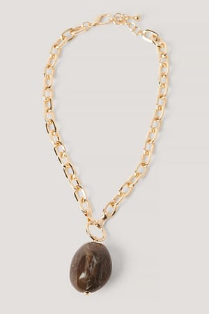 Gold Big Stone Chain Necklace