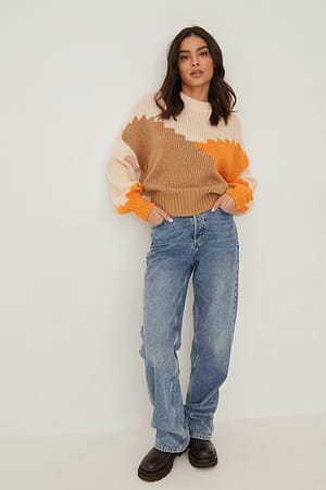 Orange Mix Strikket sweater med farvede blokke