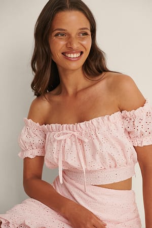 Light Pink Broderie Anglaise Cropped Top
