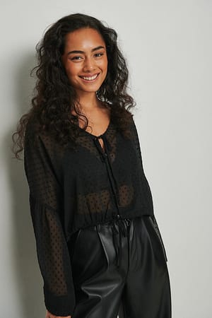 Black Button Up Dobby Blouse