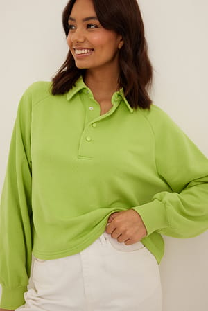 Lime Light Buttoned Collar Sweater