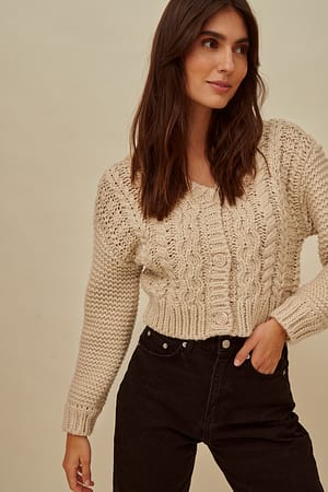 Beige Cable Knitted Cardigan
