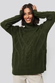 Dark Green Cable Knitted High Neck Sweater
