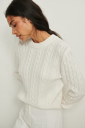 Offwhite Organic Cable Knitted Round Neck Sweater