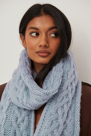 Dusty Blue Cable Knitted Soft Scarf