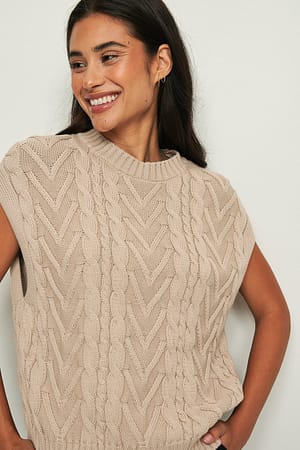 Beige Cable Knitted Vest