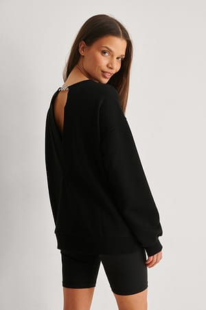 Black Økologisk sweatshirt med lænkedetalje