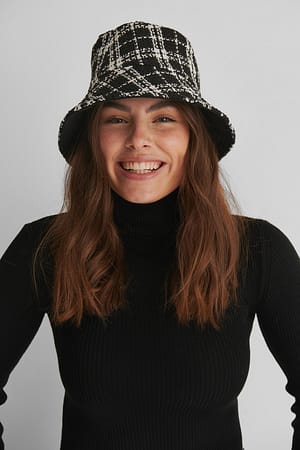Black/White Checkered Tweed Bucket Hat