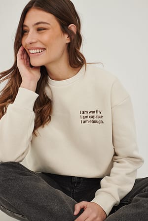 Beige Chest Print Sweatshirt