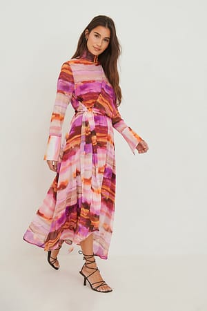 Pink/Purple Chiffon Volume Midi Dress