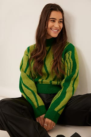 Green Print Sweter z nadrukiem
