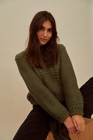 Olive Night Chunky Cable Knitted Sweater