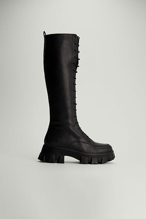 Black Chunky boots med knyt