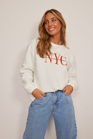 White New York Print Sweatshirt Estampada City orgânica