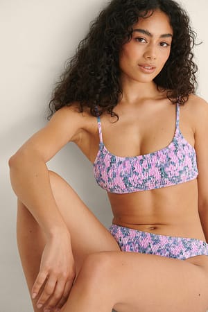 Rosey Floral Clean Cut Smocked Bikini Top