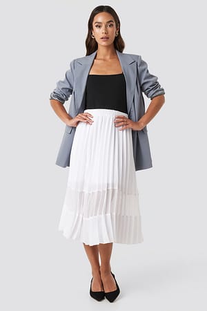 White Co-ord Pleated Panel Midi Skirt