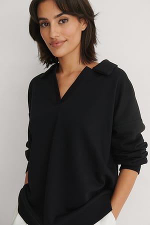 Black Collar Detail Sweatshirt
