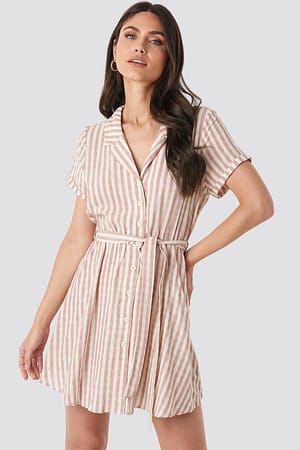 Pink/White Stripe Collar Stripe Shirt Dress