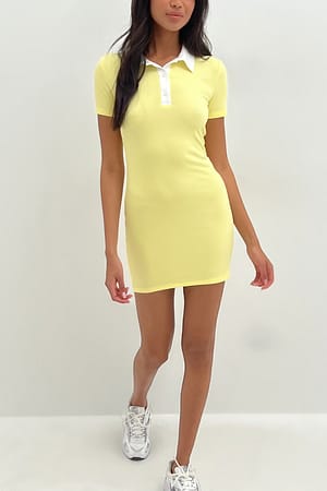 Yellow Color Block Button Dress