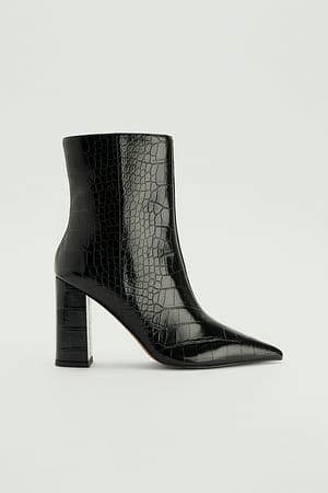 Black Krokodillemønster boots med blokkhæl