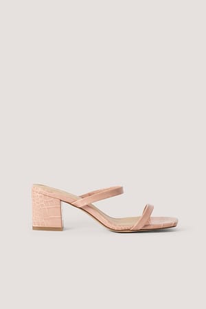 Dusty Pink Croc Squared Strap Sandals