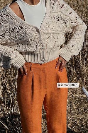 Offwhite Crochet Knitted Pearl Button Cardigan