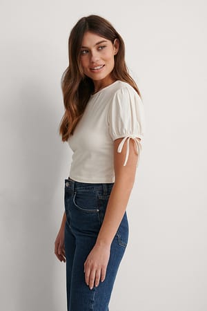 White Cropped Jersey Top