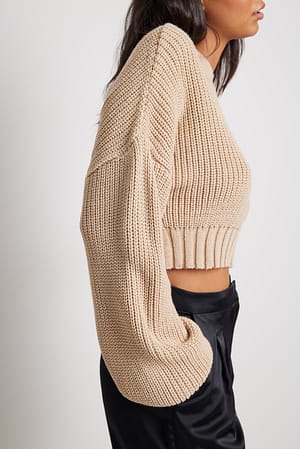 Beige Cropped Knit Sweater