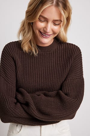 Brown Cropped Knit Sweater