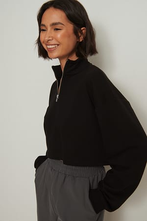 Black Økologisk kort sweatshirt med lynlås