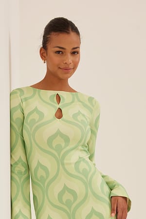 Green Print Cut Out Detail Dress
