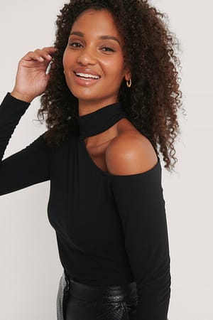 Black Cut Out High Neck Top